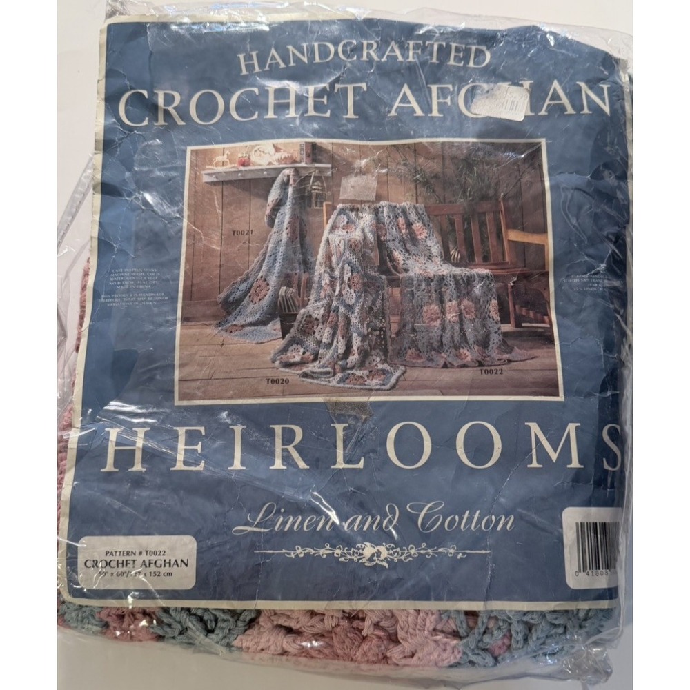 New Hand Crafted Crochet Afghan Heirloom 50x60 Blue And Pink Pattern #T0022